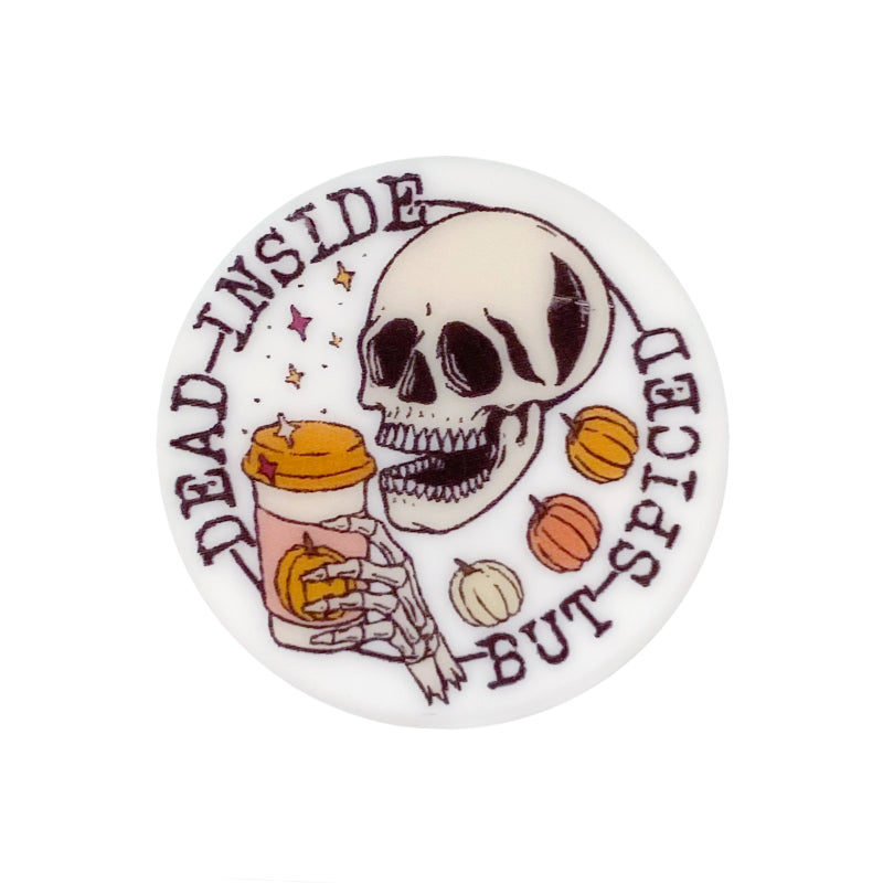 Dead Inside But Spiced Skull Drinking Pumpkin Focal Beads #15