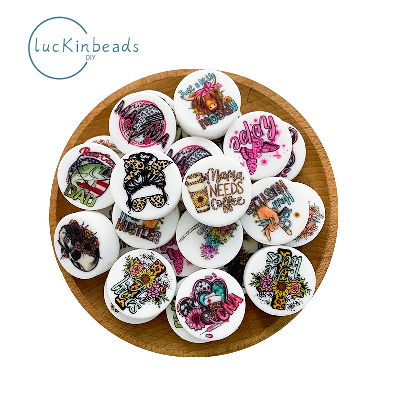 Round screenPrint Focal Beads